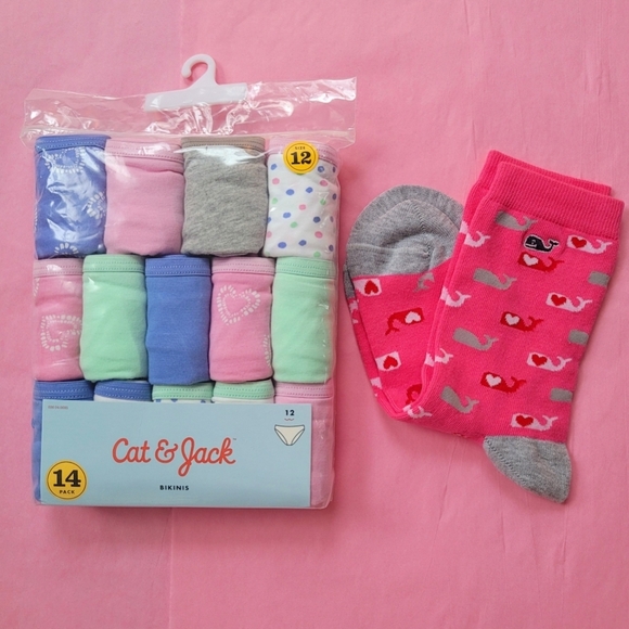 NWT The Cat & Jack Girls' 14-pack cotton bikini underwear, Size 12(Girl) & Socks - Picture 4 of 6
